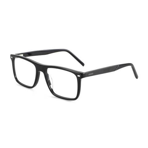 Zenottic Bert black acetate full-rim square eyeglasses with textured temples.