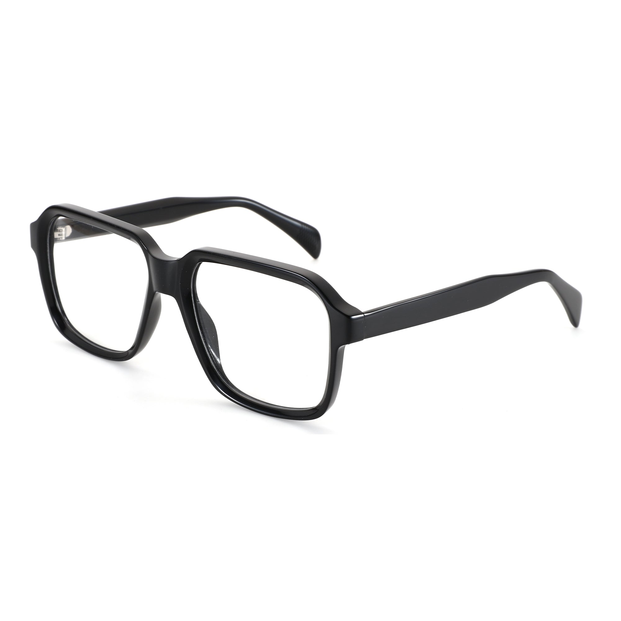Zenottic Brady eyeglasses with thick black acetate frame and clear lenses.