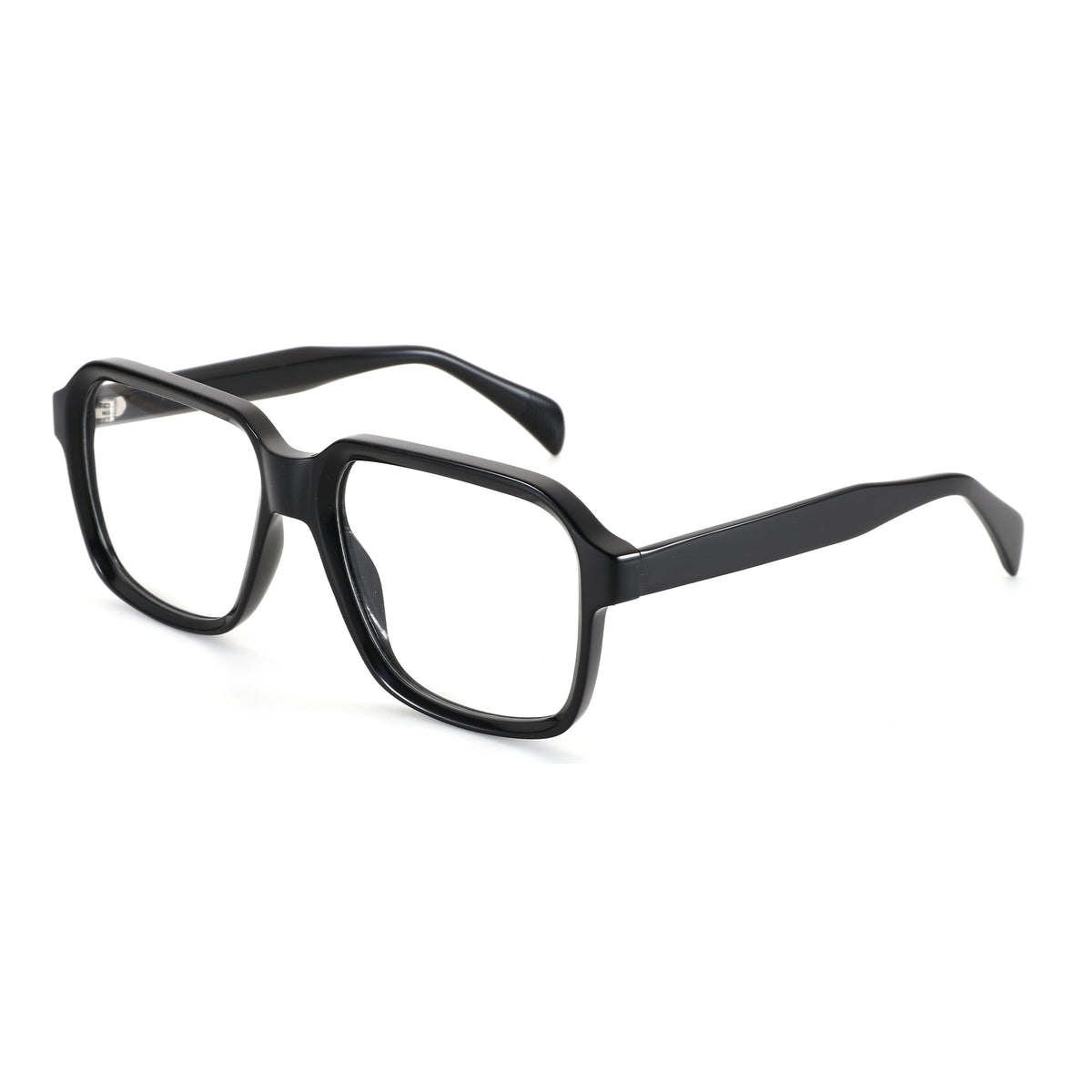 Zenottic Brady eyeglasses with thick black acetate frame and clear lenses.