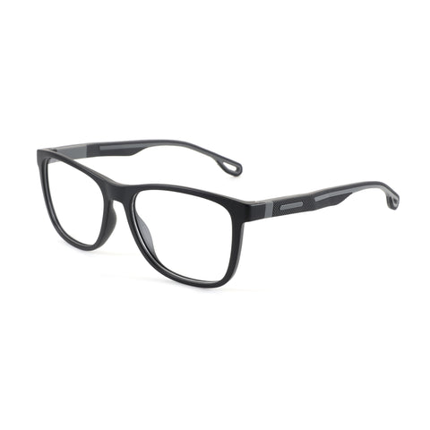 Zenottic Eyeglasses Preston, black full-rim plastic frames, clear lenses, grey textured temples, stylish optical frames.