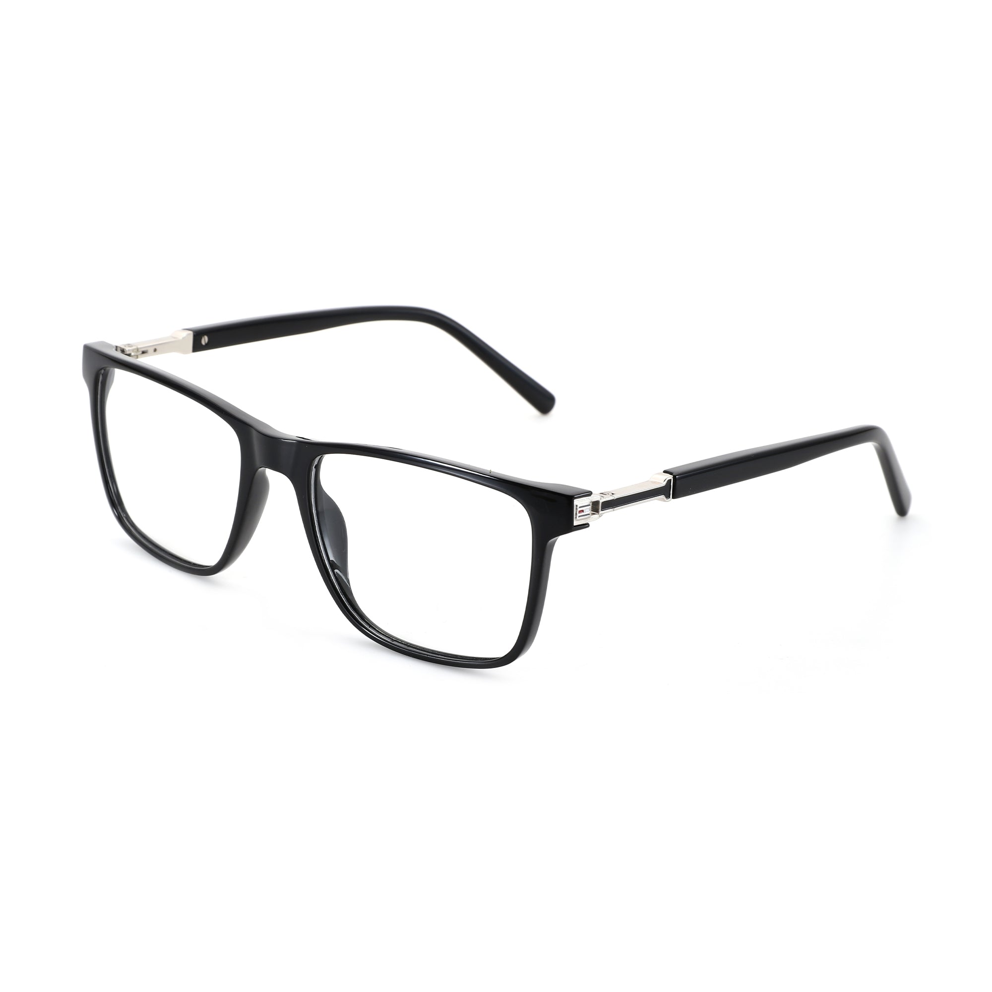 Zenottic Antony black acetate eyeglasses with silver accents on temples.