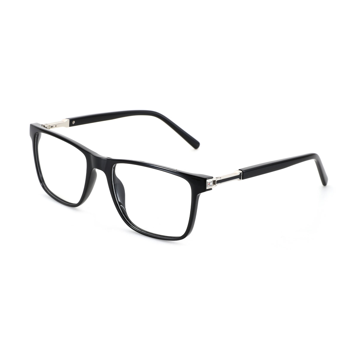 Zenottic Antony black acetate eyeglasses with silver accents on temples.