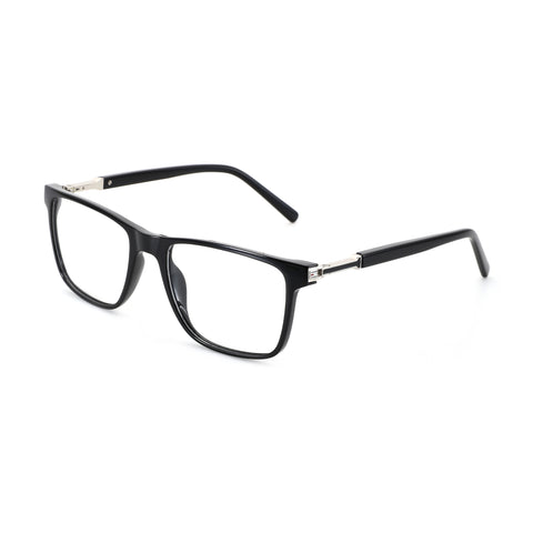 Zenottic Antony black acetate eyeglasses with silver accents on temples.