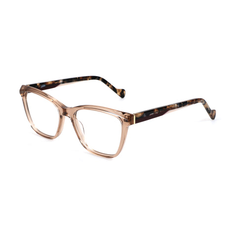 Zenottic Cressida eyeglasses with translucent brown acetate frames and tortoise shell pattern temples.