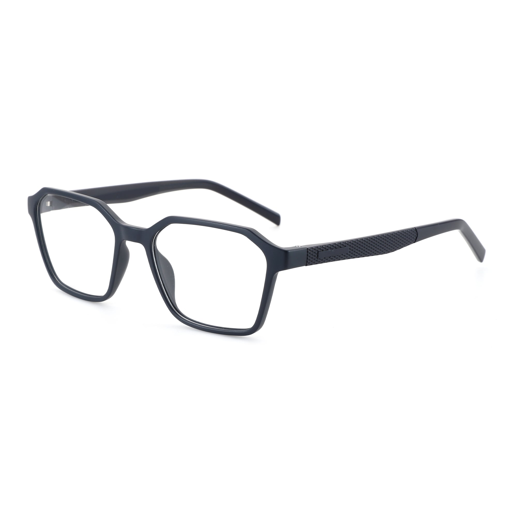 Zenottic Barnett eyeglasses with a matte black geometric frame and textured temples.