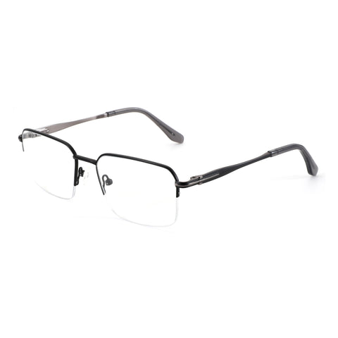 Zenottic Barlow eyeglasses feature a black metal semi-rimless frame with clear lenses and gunmetal temples.