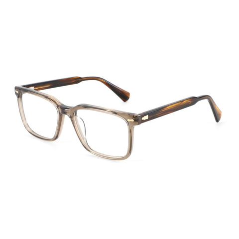 Zenottic Ted eyeglasses with transparent grey acetate full-rim square frame and tortoise shell temples.