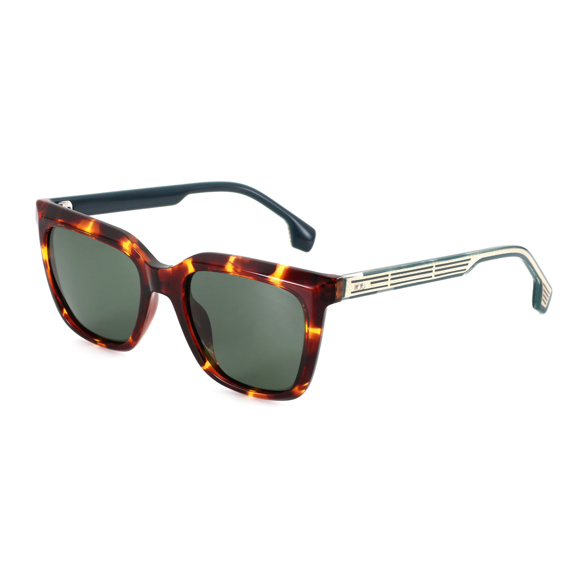 Zenottic Augustine sunglasses with tortoise shell frame and green lenses.