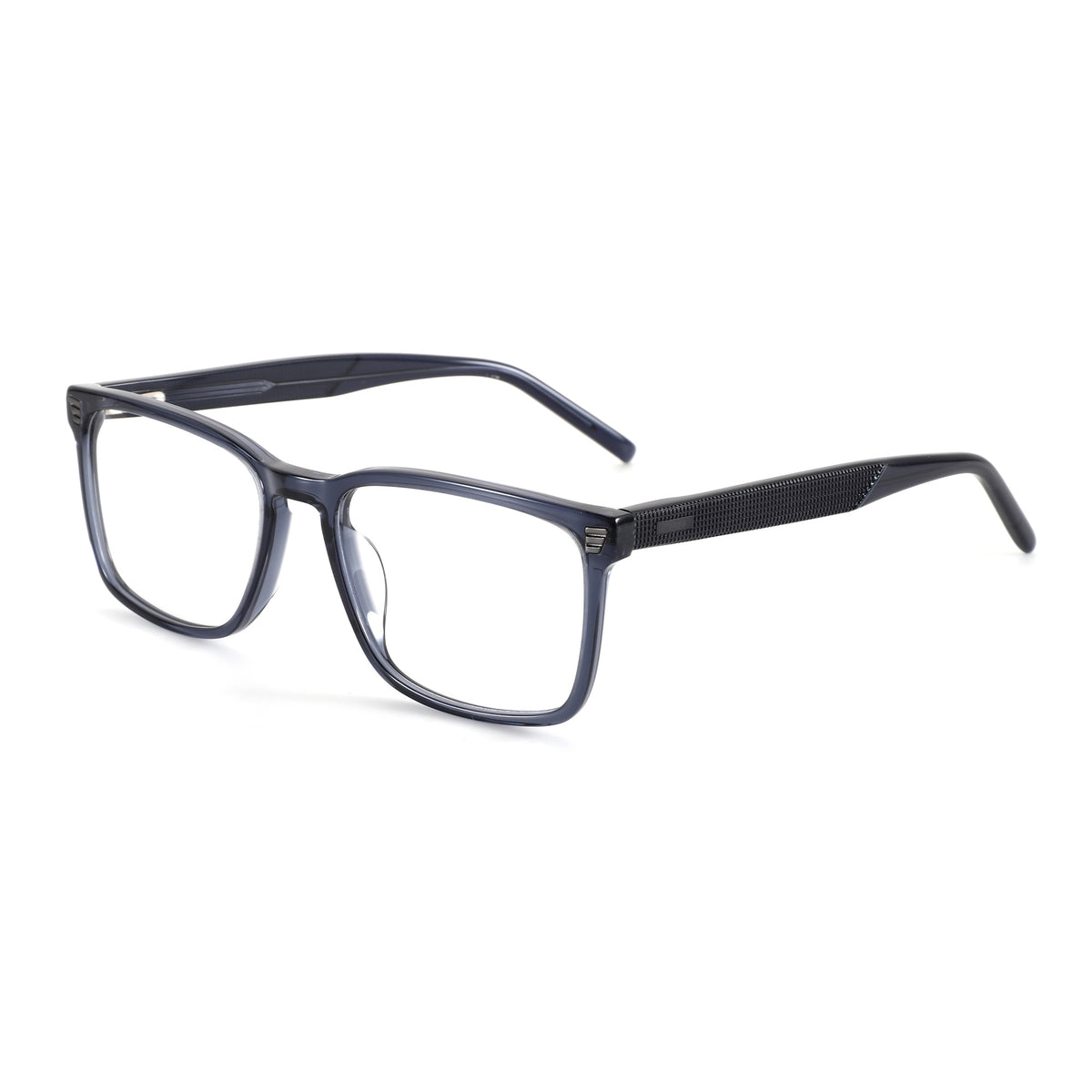 Zenottic Bernard eyeglasses: dark blue translucent acetate frame, rectangular shape, textured temples.
