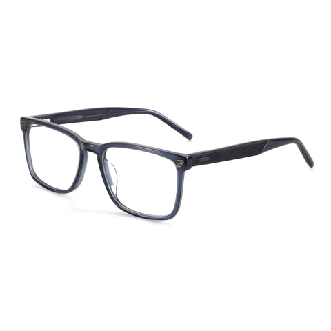 Zenottic Bernard eyeglasses: dark blue translucent acetate frame, rectangular shape, textured temples.