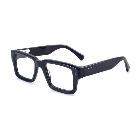 Zenottic Troy dark navy blue acetate browline eyeglasses with square frame.