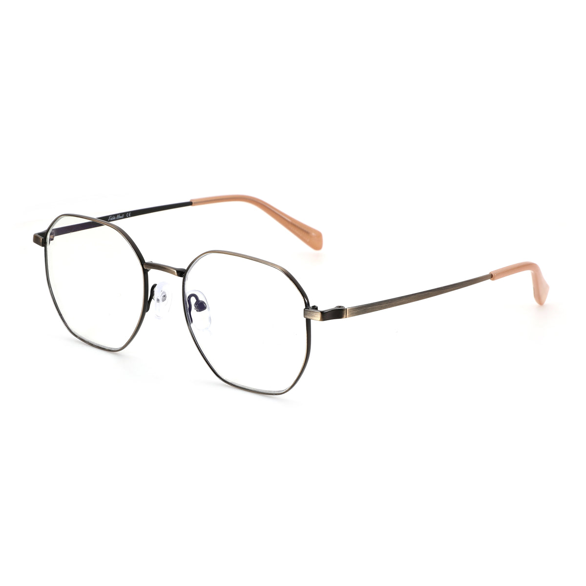 Zenottic Baldwin eyeglasses with a geometric metal frame and beige temples.