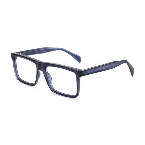 Zenottic Byron eyeglasses with navy blue acetate rectangular frames and blue striped temples.