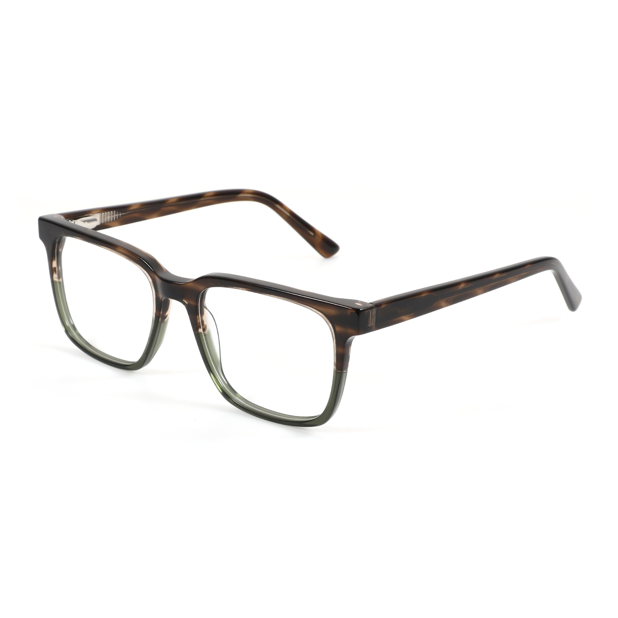Zenottic Eyeglasses Virgil rectangular acetate frames with tortoiseshell and olive green accents.