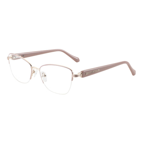 Zenottic Thalassa eyeglasses with a rose gold metal frame and taupe temples, featuring decorative chain link detail.