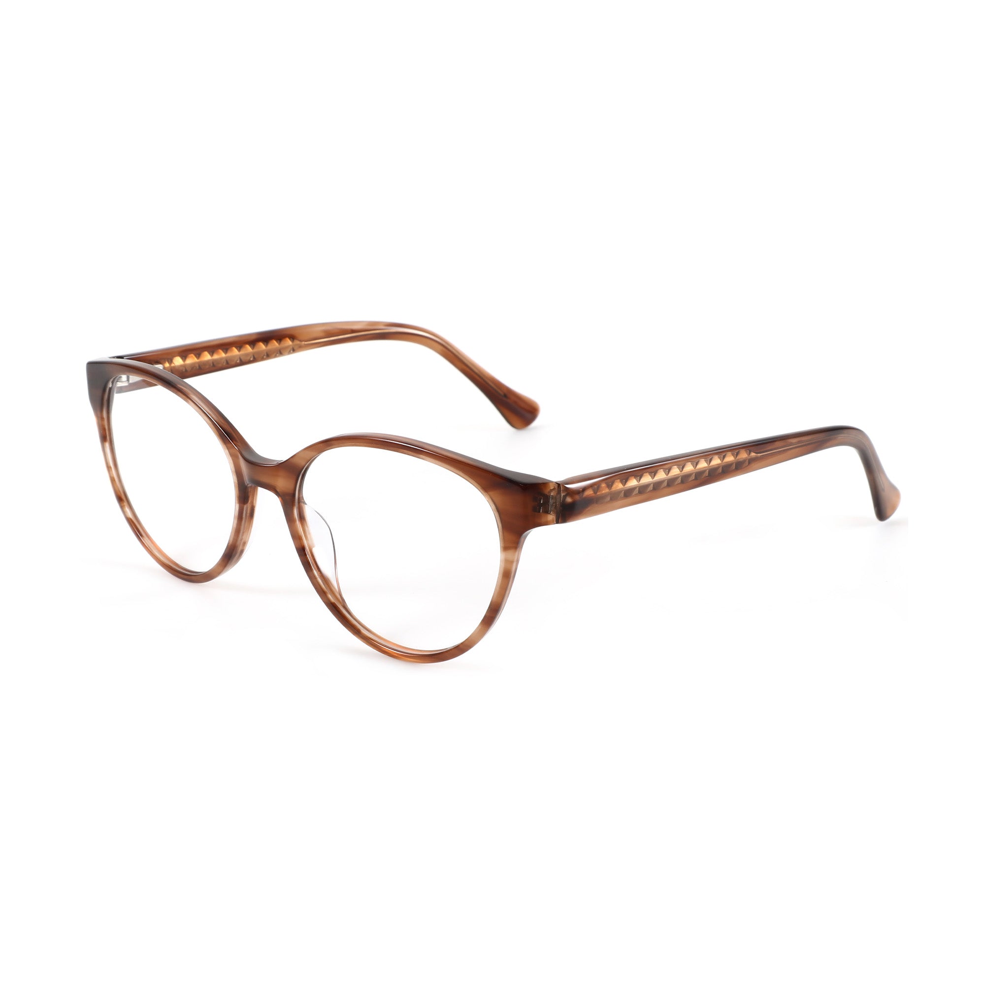 Zenottic Thalia brown acetate cat-eye eyeglasses with geometric temple detail