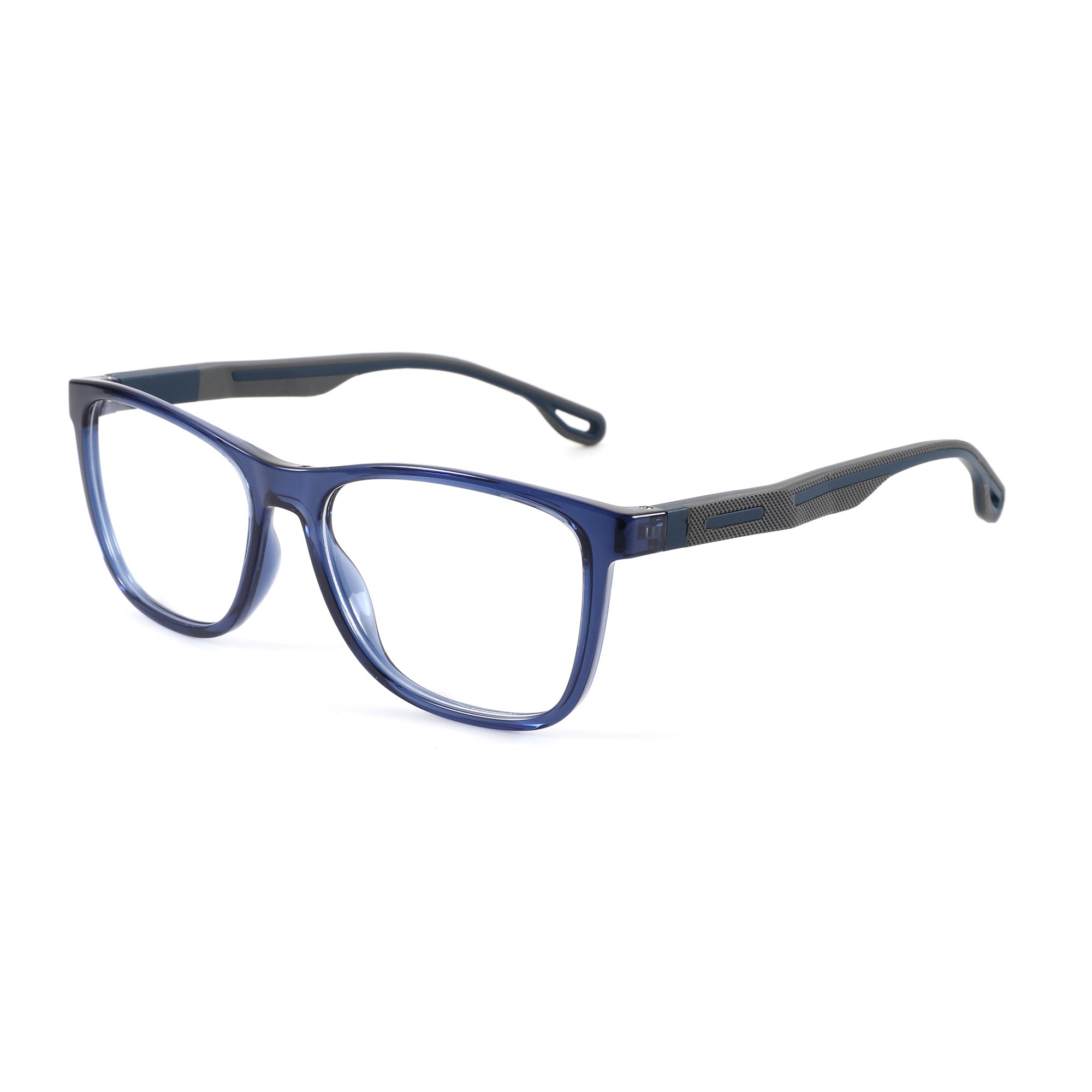 Blue Zenottic Preston eyeglasses with textured temples
