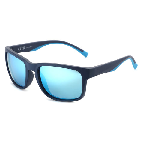 Zenottic Beacher men's square sunglasses with dark blue TR90 frames and blue mirrored lenses.