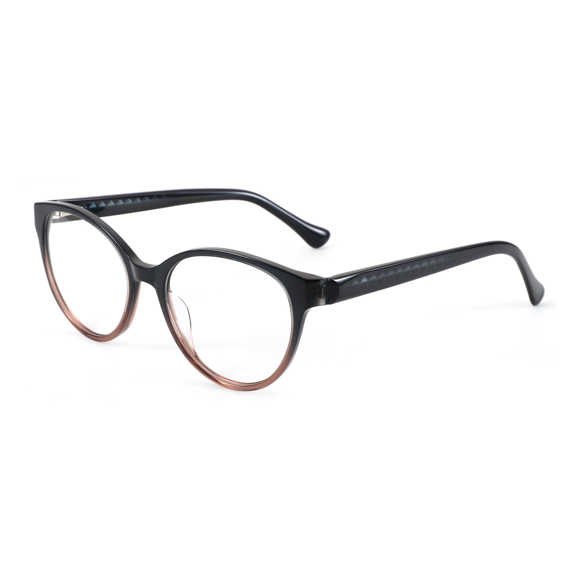 Zenottic Thalia eyeglasses in black and brown ombre acetate frame with a subtle triangular pattern on the temples.