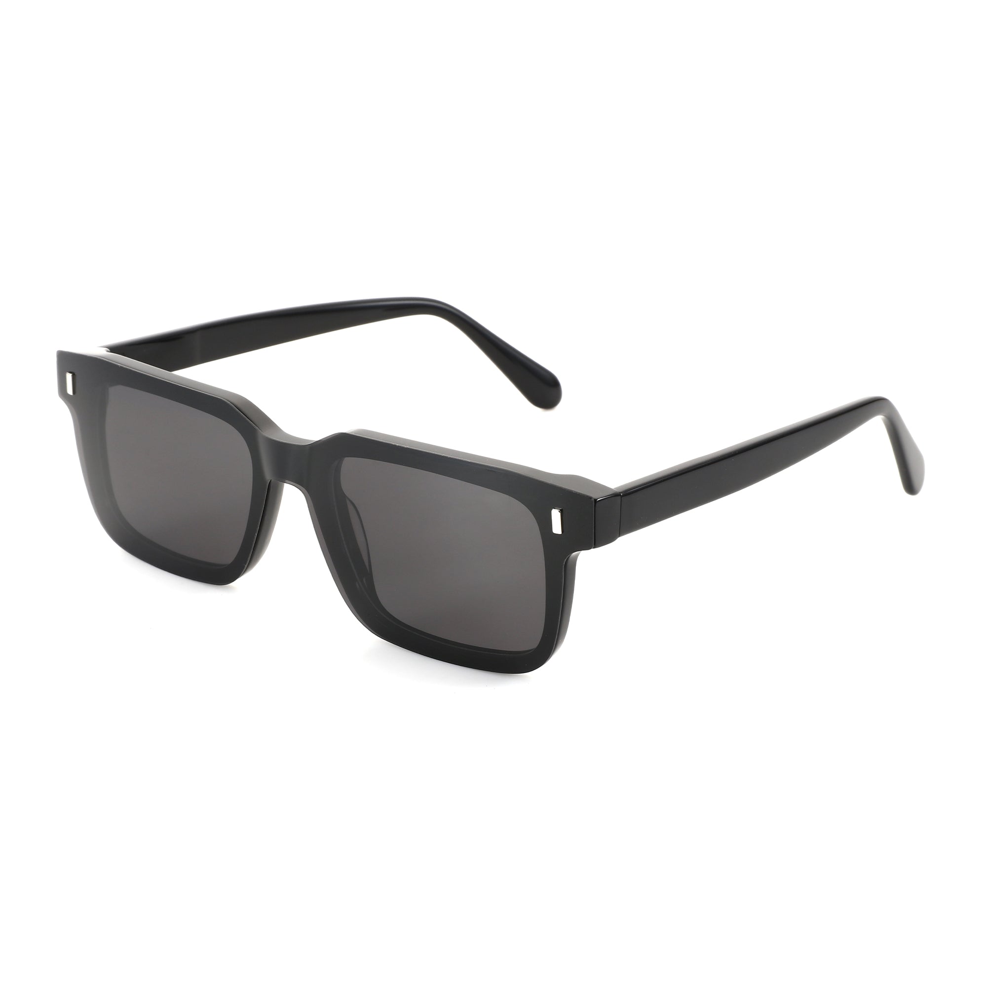 Zenottic Egbert men's black acetate square sunglasses with dark gray UV protection resin lenses.