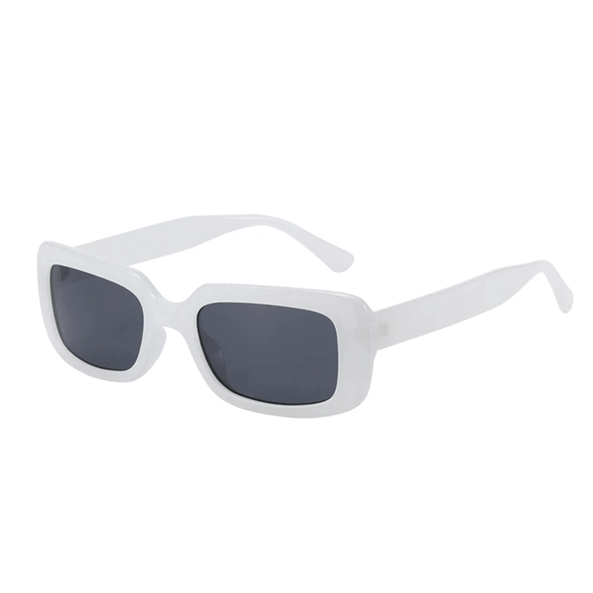 Zenottic Gloria sunglasses in white with black lenses. Square frame, plastic material, and UV400 protection.