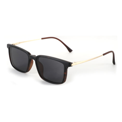 Zenottic Colin sunglasses with a black plastic frame, gold arms, and dark lenses for men.
