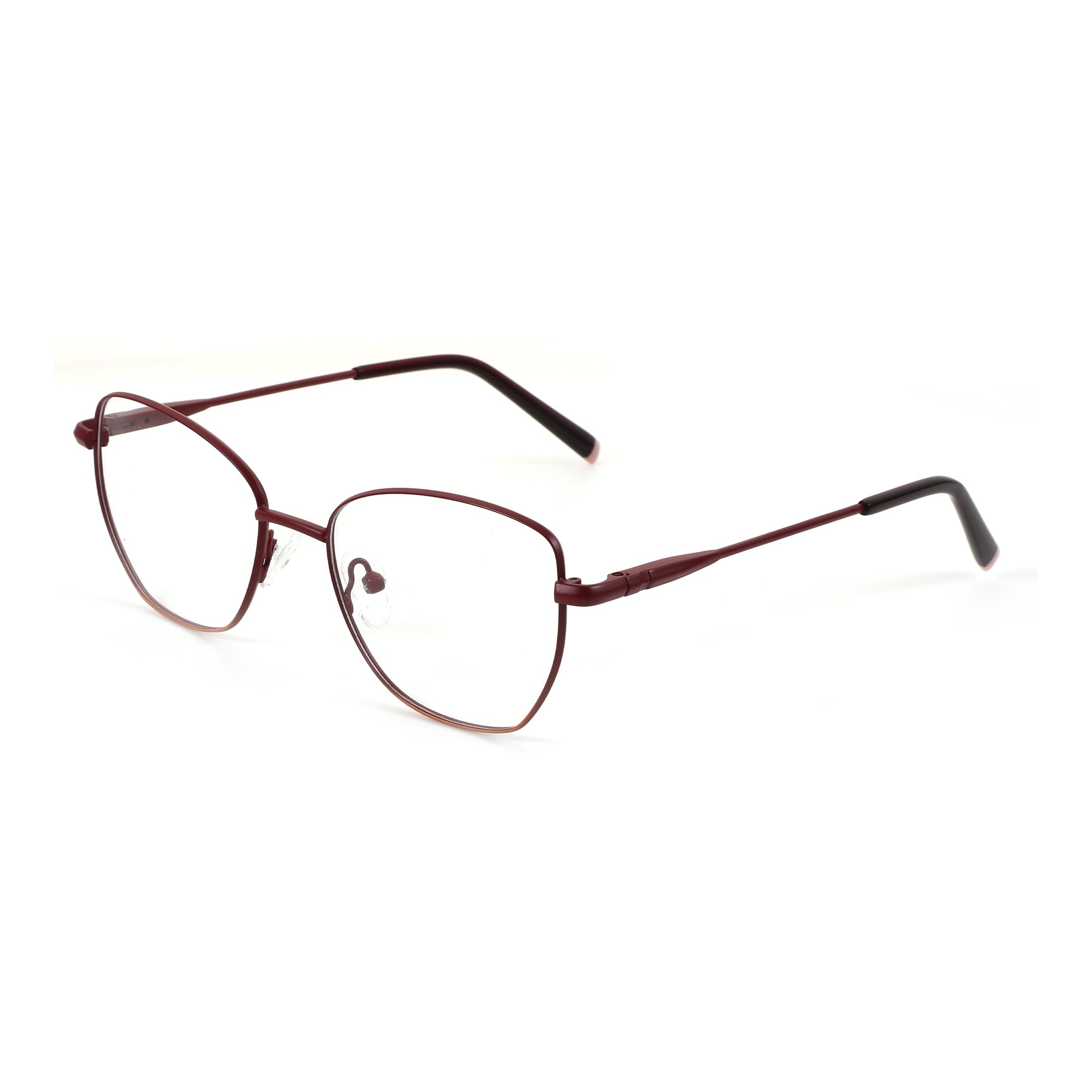 Zenottic Honoria eyeglasses with burgundy metal geometric frame and clear lenses