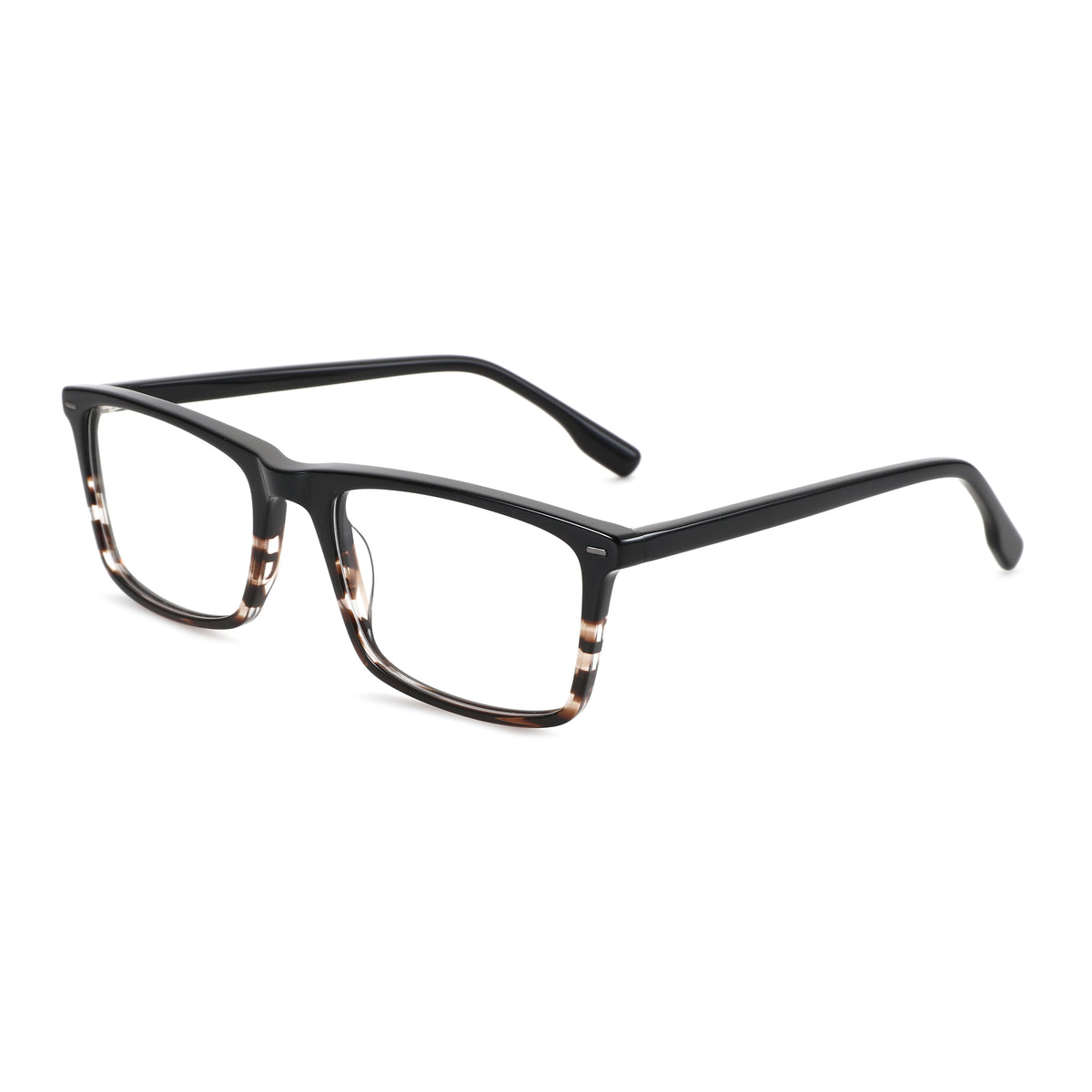 Zenottic Wiley eyeglasses: black acetate full-rim frame with tortoise accents, square shape, clear lenses.
