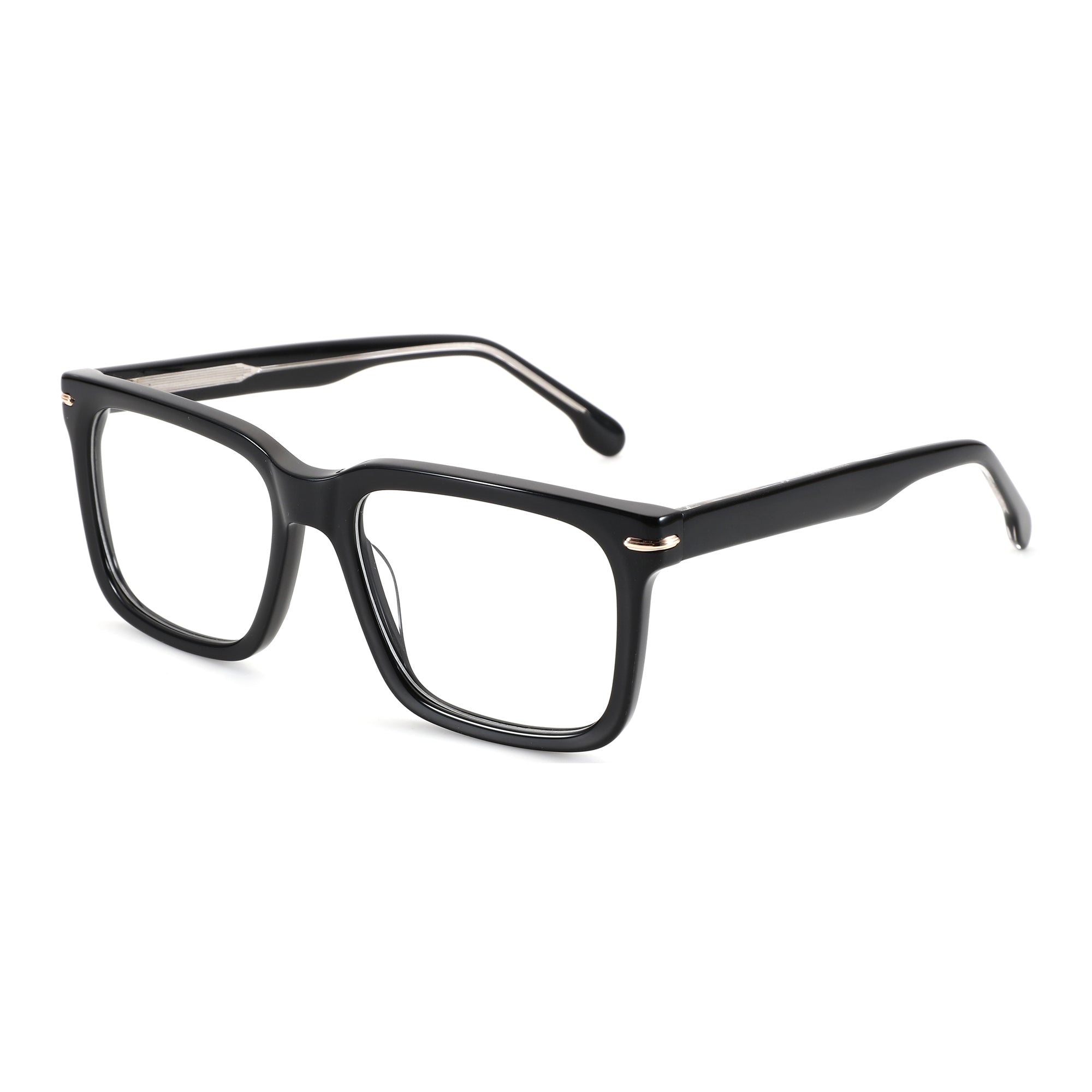Zenottic Howard black acetate square eyeglasses with clear lenses.