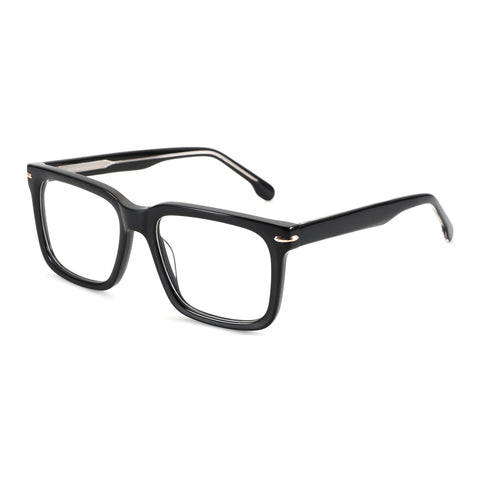 Zenottic Howard black acetate square eyeglasses with clear lenses.