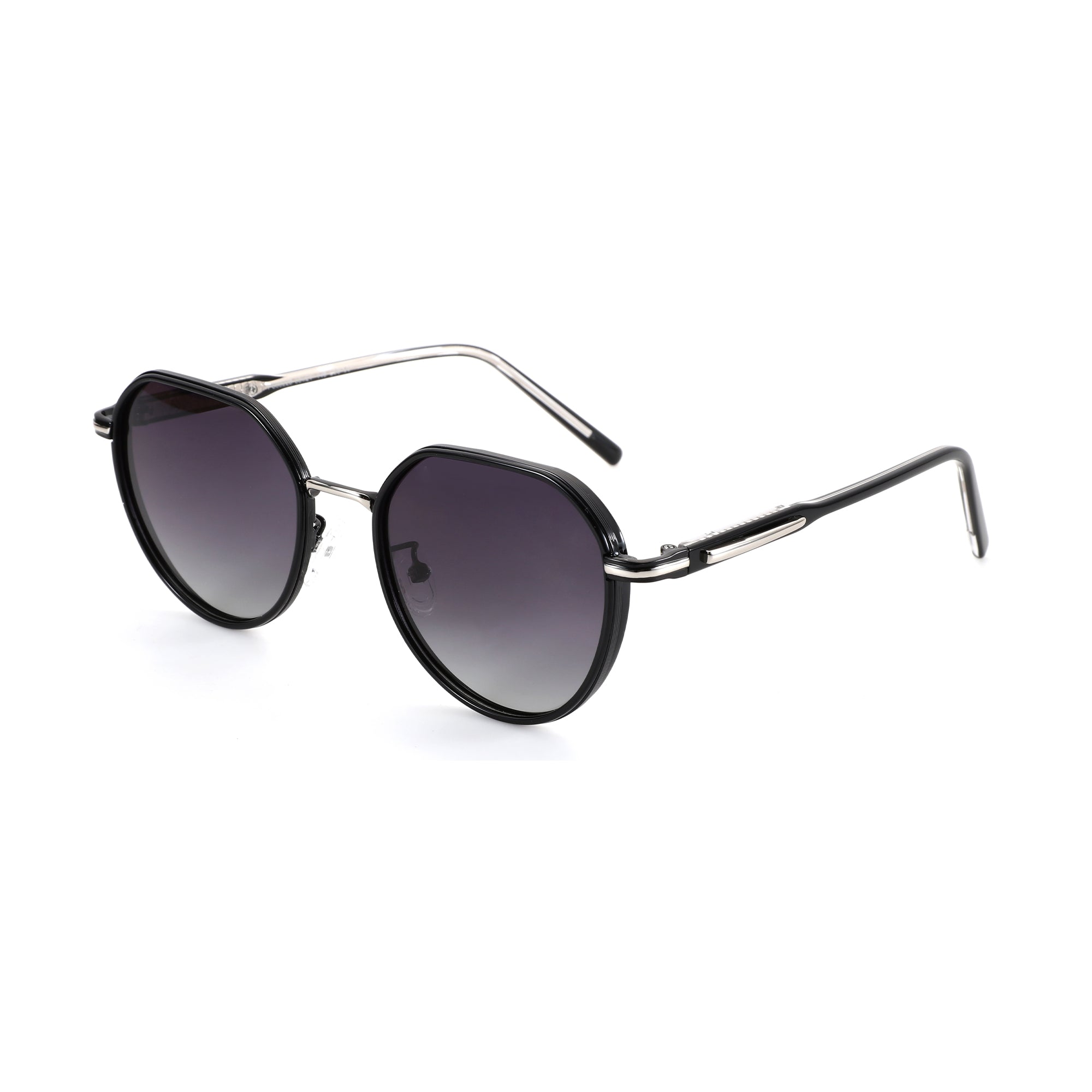 Zenottic Keith geometric metal frame sunglasses with gradient gray lenses and black acetate detailing.