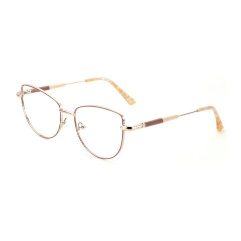 Zenottic Sibyl cat-eye eyeglasses with rose gold metal frame and brown temple accents