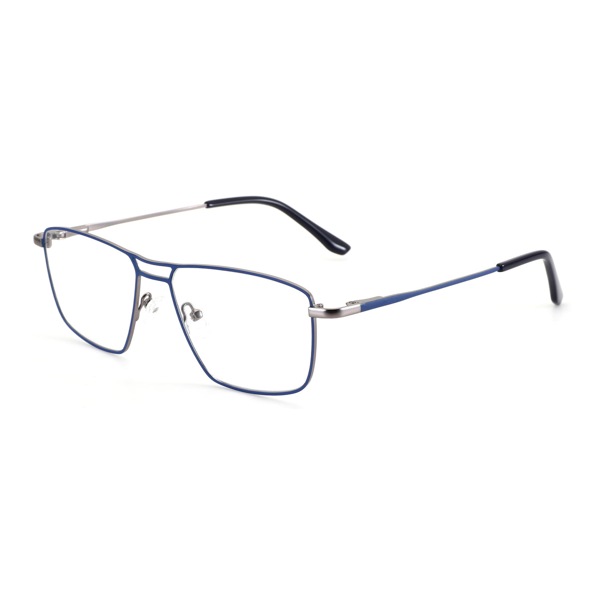 Zenottic Dustin blue metal frame eyeglasses with clear lenses.