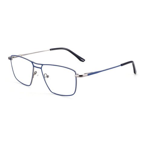 Zenottic Dustin blue metal frame eyeglasses with clear lenses.