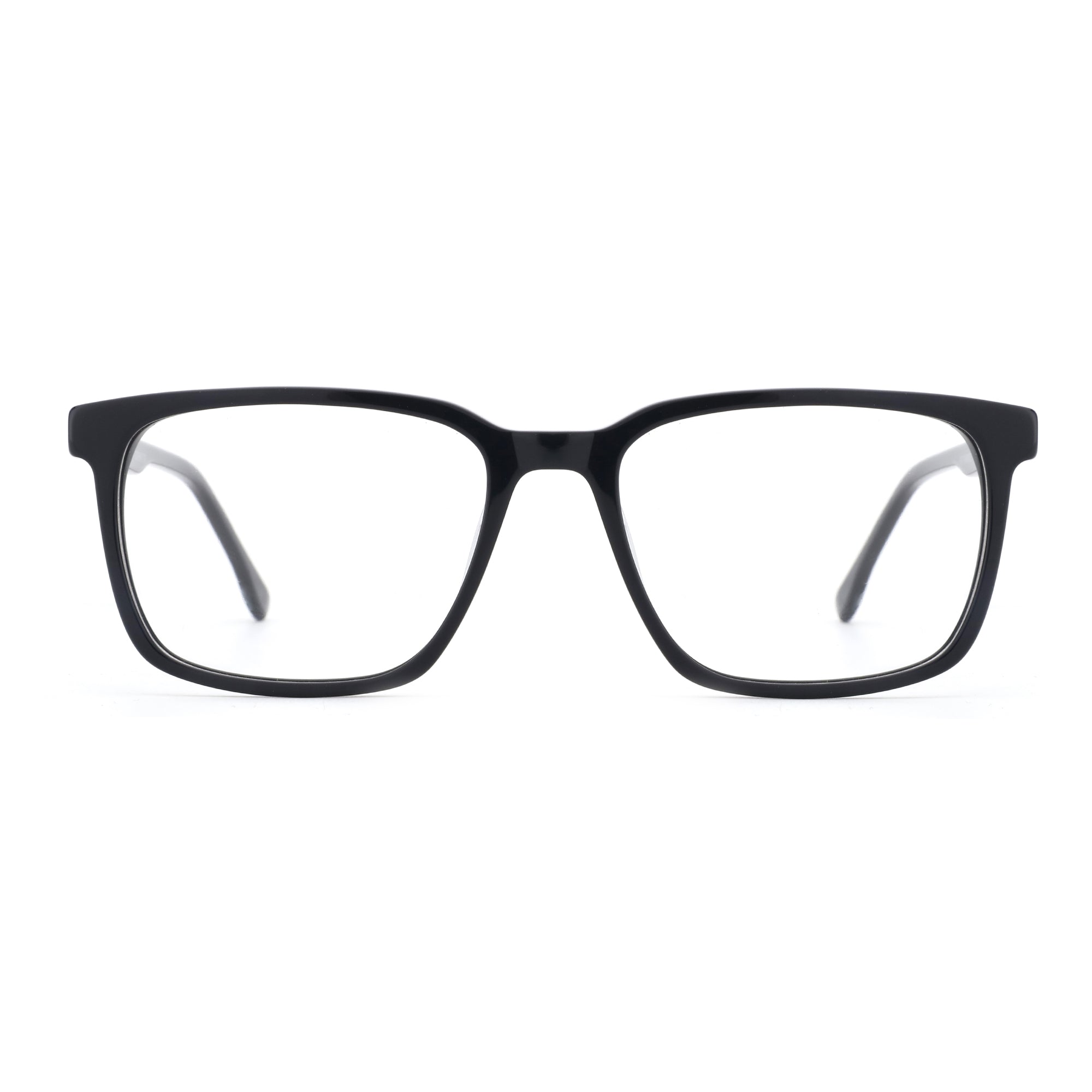 Zenottic Lucky Eyeglasses - Black Square Acetate Frame with clear lenses, Hand Made.