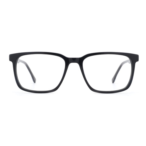 Zenottic Lucky Eyeglasses - Black Square Acetate Frame with clear lenses, Hand Made.