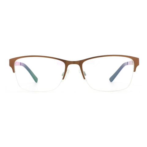 Zenottic Setlla bronze metal half-rim eyeglasses with clear lenses and adjustable nose pads.
