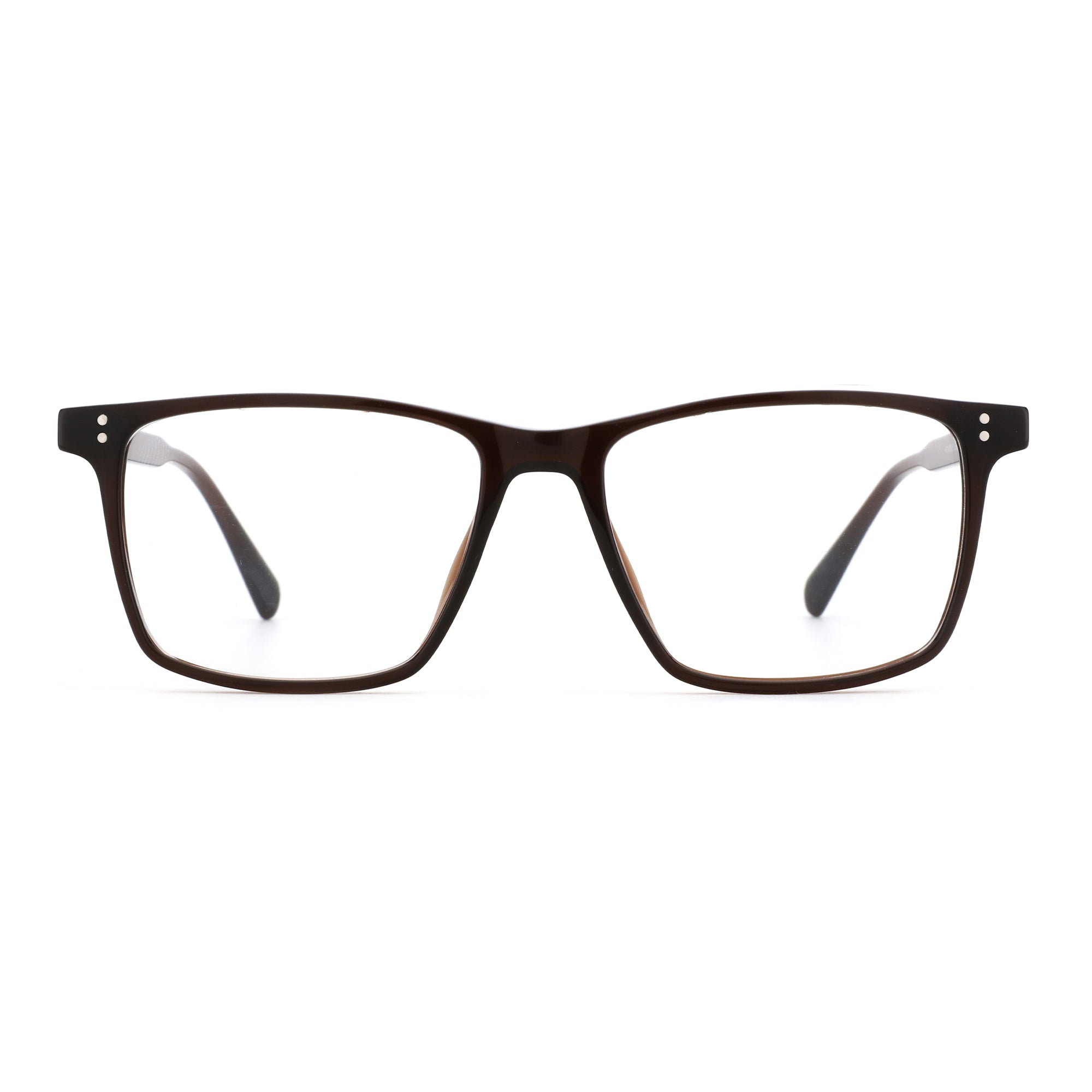 Zenottic Astoria dark brown acetate square frame sunglasses with clear lenses.