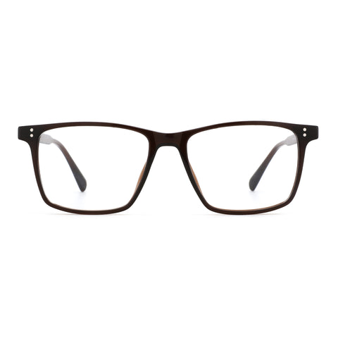 Zenottic Astoria dark brown acetate square frame sunglasses with clear lenses.