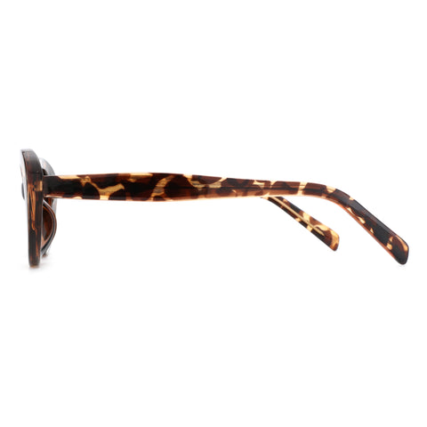 ZENOTTIC Fairy model vintage round sunglasses in tortoiseshell plastic frame, side view.