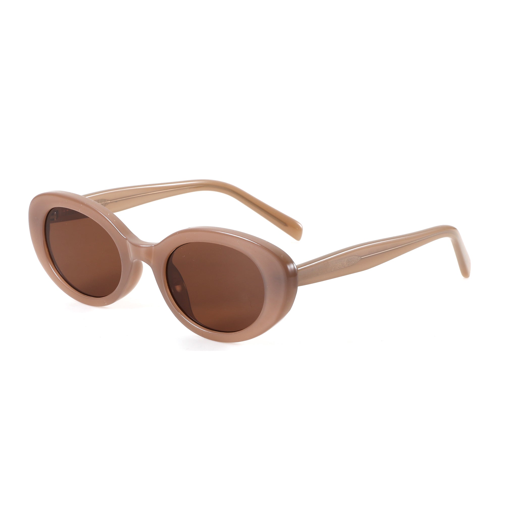 Zenottic Fairy vintage oval sunglasses, light brown frame, brown lenses.