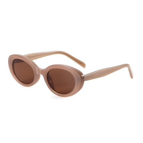 Zenottic Fairy vintage oval sunglasses, light brown frame, brown lenses.