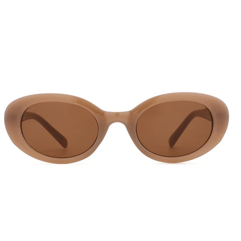 Zenottic Fairy vintage oval sunglasses with matte tan plastic frame and brown lenses.