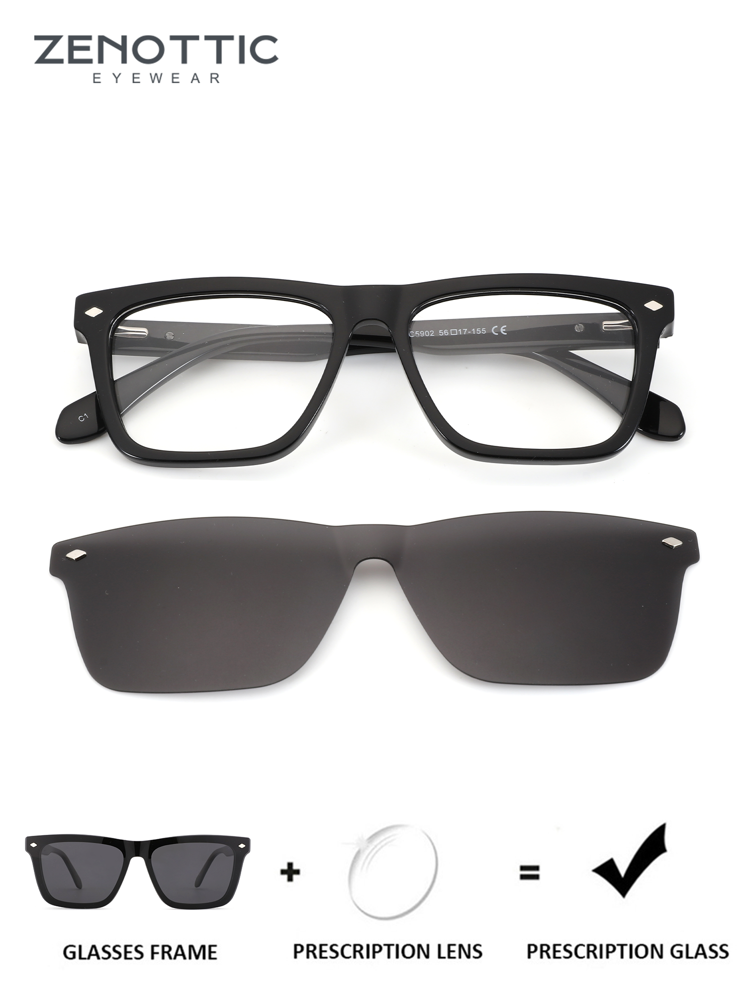 Zenottic Orion black men's square sunglasses featuring acetate frame and UV400 polarized lenses.