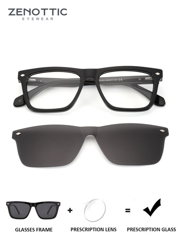 Zenottic Orion black men's square sunglasses featuring acetate frame and UV400 polarized lenses.