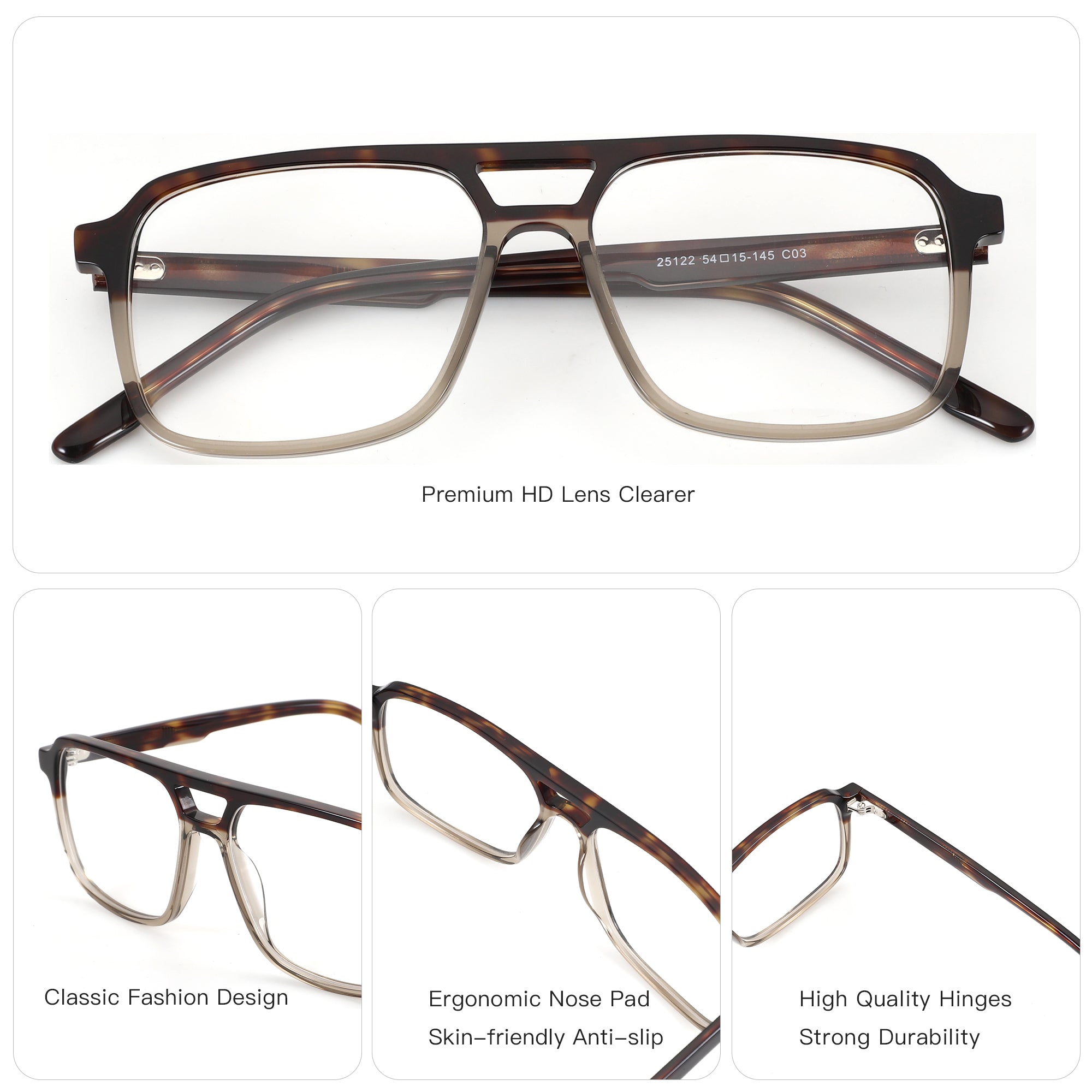 ZENOTTIC Matthew eyeglasses: Tortoiseshell acetate casual aviator frame.