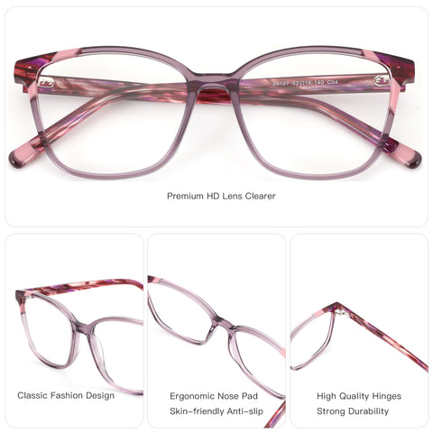 ZENOTTIC Kay eyeglasses (model 25127): square acetate frame, purple/pink marble.