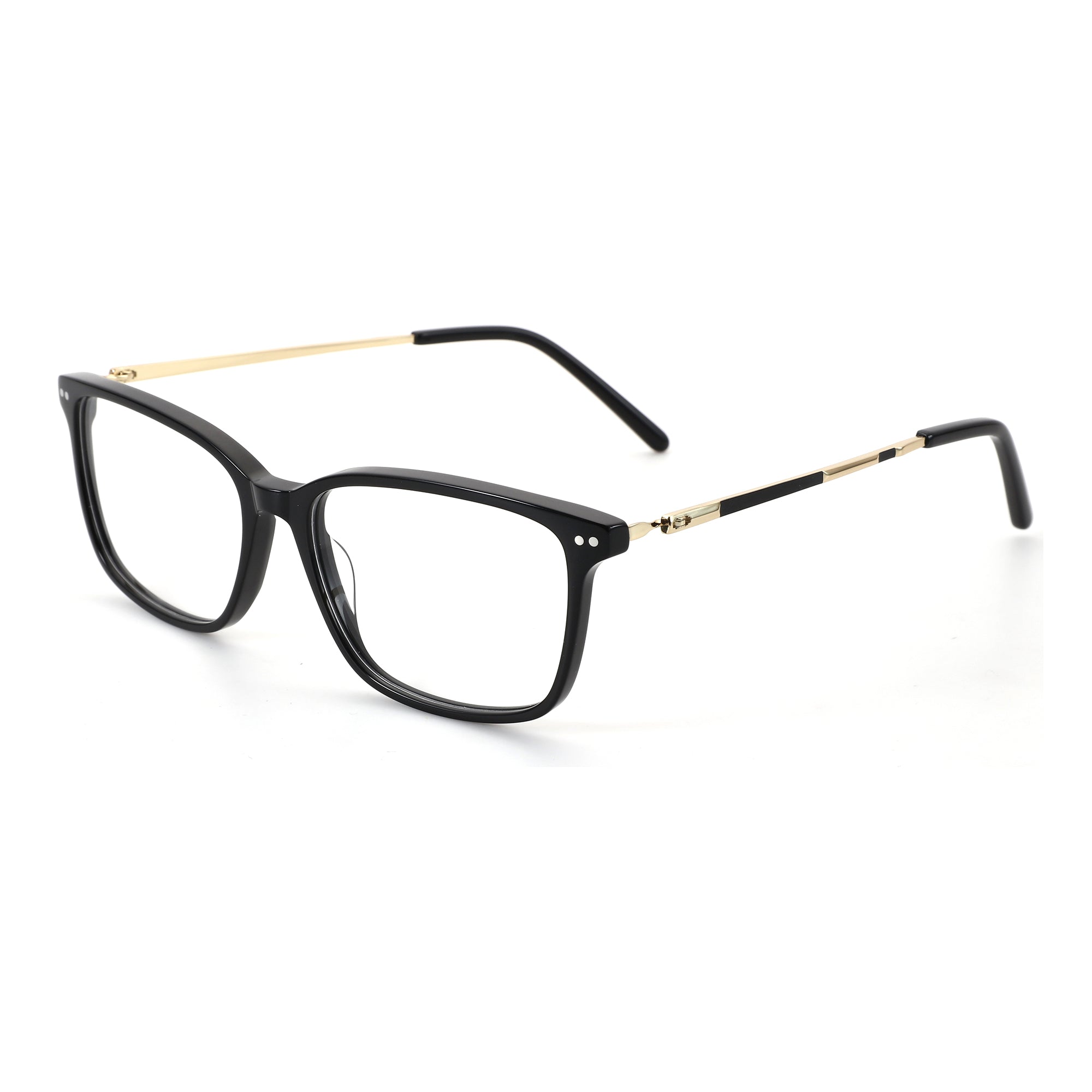 ZENOTTIC Joy rectangular black acetate eyeglasses with gold detail temples, 54mm lens