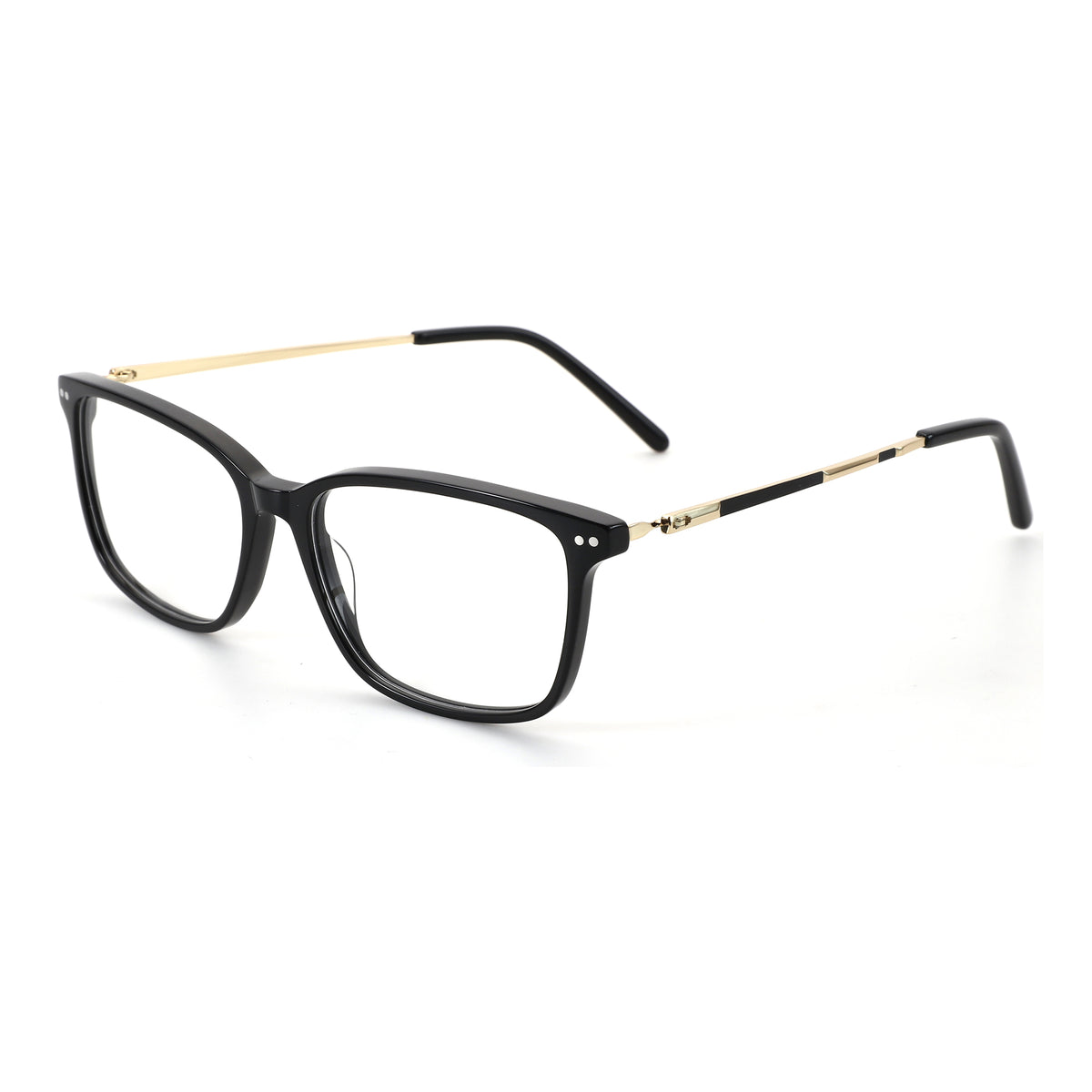 ZENOTTIC Joy rectangular black acetate eyeglasses with gold detail temples, 54mm lens