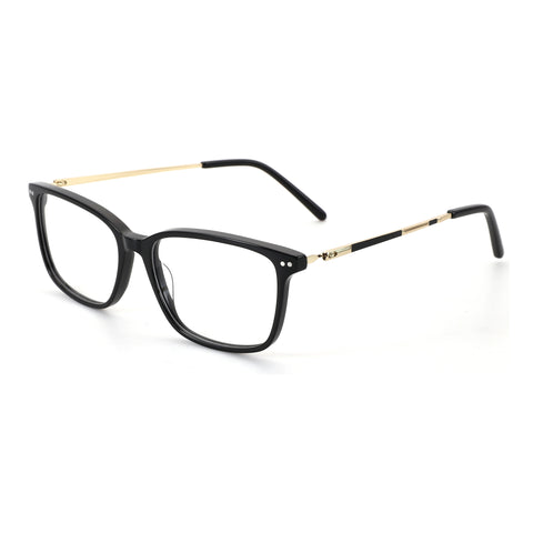ZENOTTIC Joy rectangular black acetate eyeglasses with gold detail temples, 54mm lens